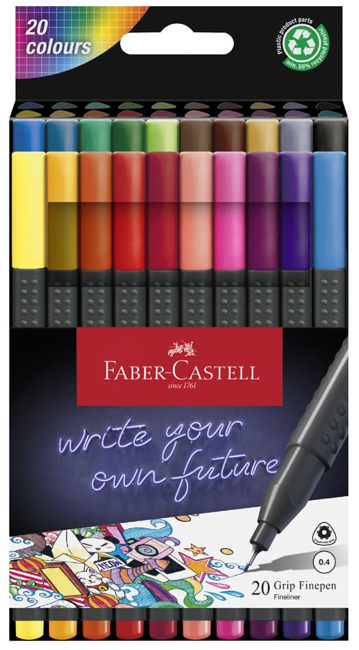 Faber-Castell Fineliner Grip Finepen, 20er Kartonetui