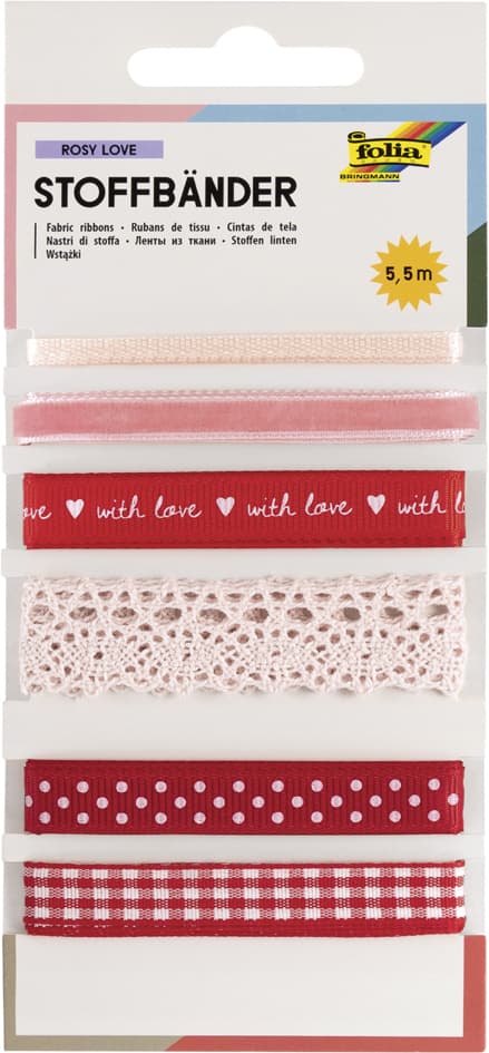 Folia Stoffbänder-Mix , Rosy Love, , Gesamtlänge: 5,5 M