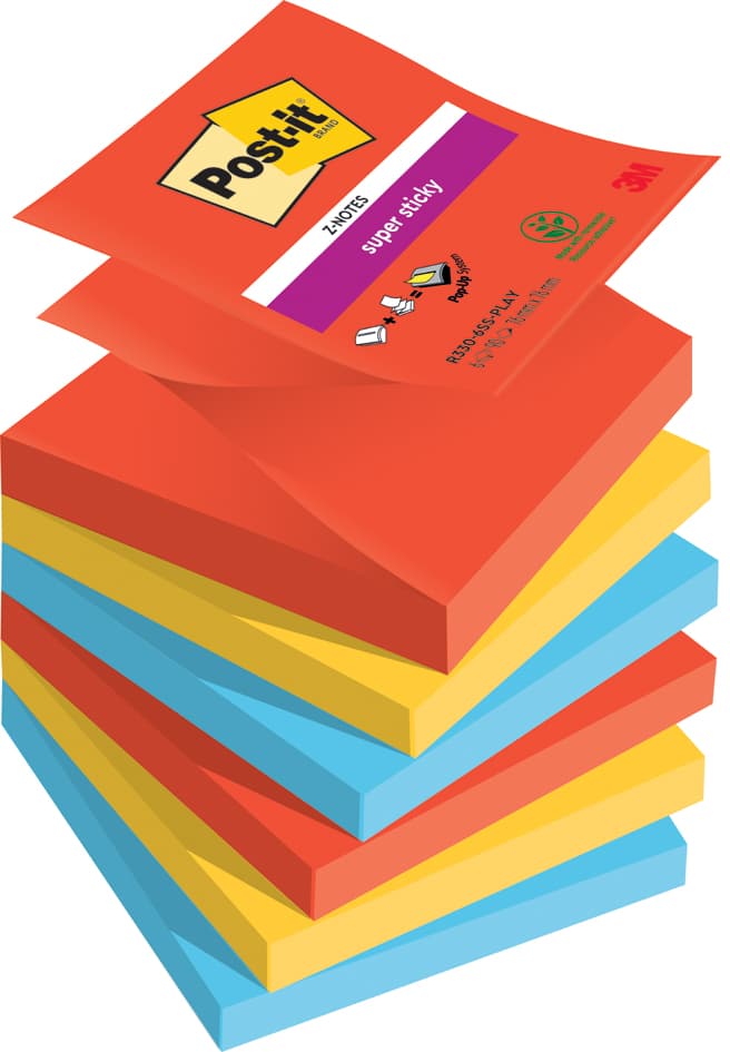 Post-It Haftnotizen Super Sticky Z-Notes, 76 X 76mm, Playful