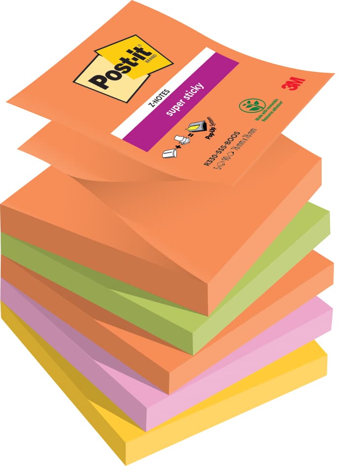 Post-It Haftnotizen Super Sticky Z-Notes, 76 X 76 Mm, Boost