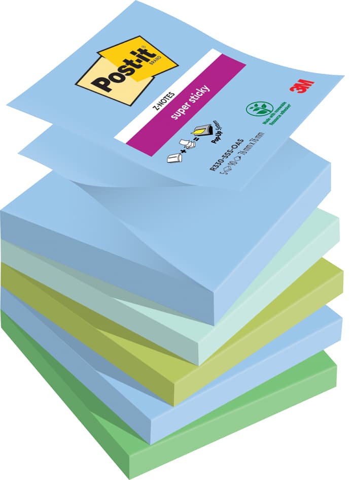 Post-It Haftnotizen Super Sticky Z-Notes, 76 X 76 Mm, Oasis