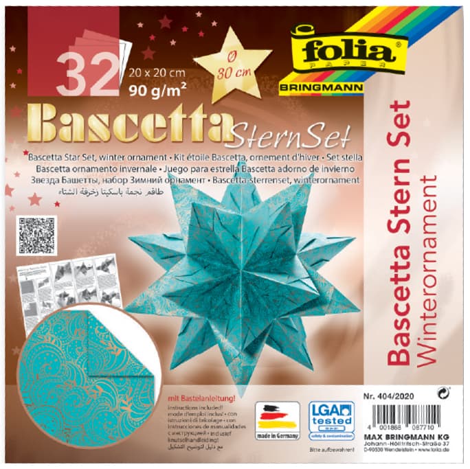 Folia Faltblätter Bascetta-Stern, Türkis / Bedruckt
