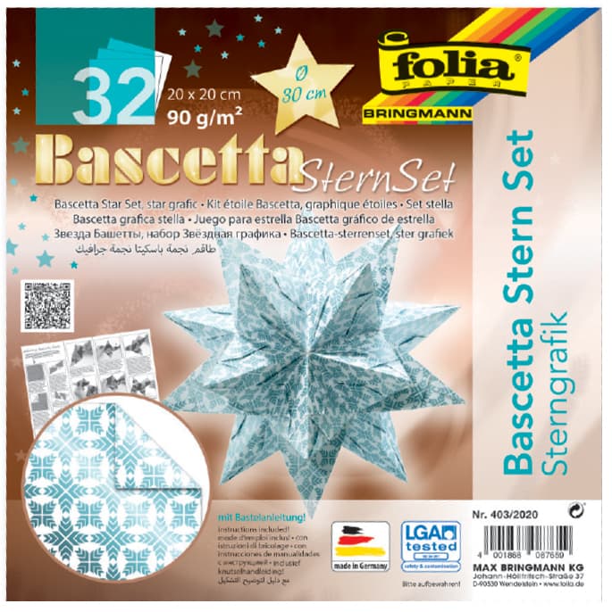 Folia Faltblätter Bascetta-Stern, Eisblau / Bedruckt