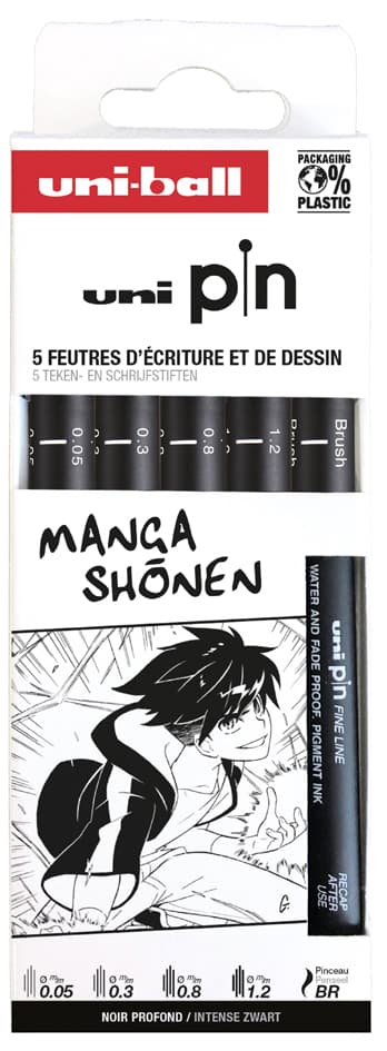 Uni-Ball Fineliner Pin , Manga Shonen, Pf, 5er Set