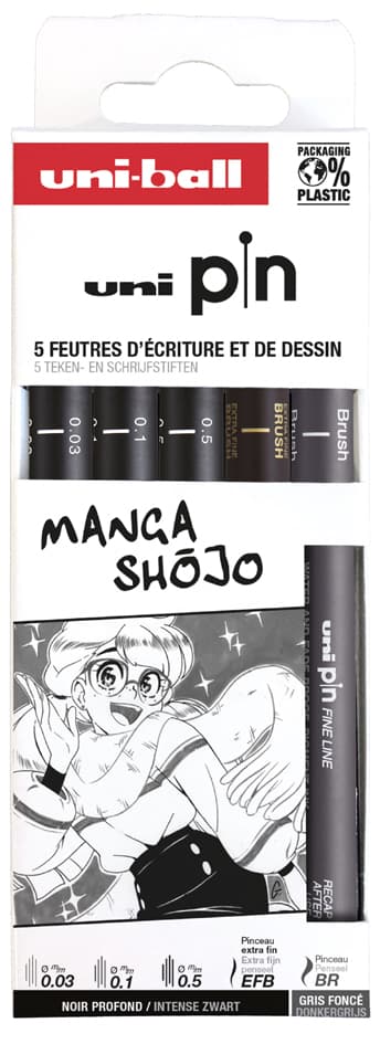 Uni-Ball Fineliner Pin , Manga Shojo, Pf, 5er Set