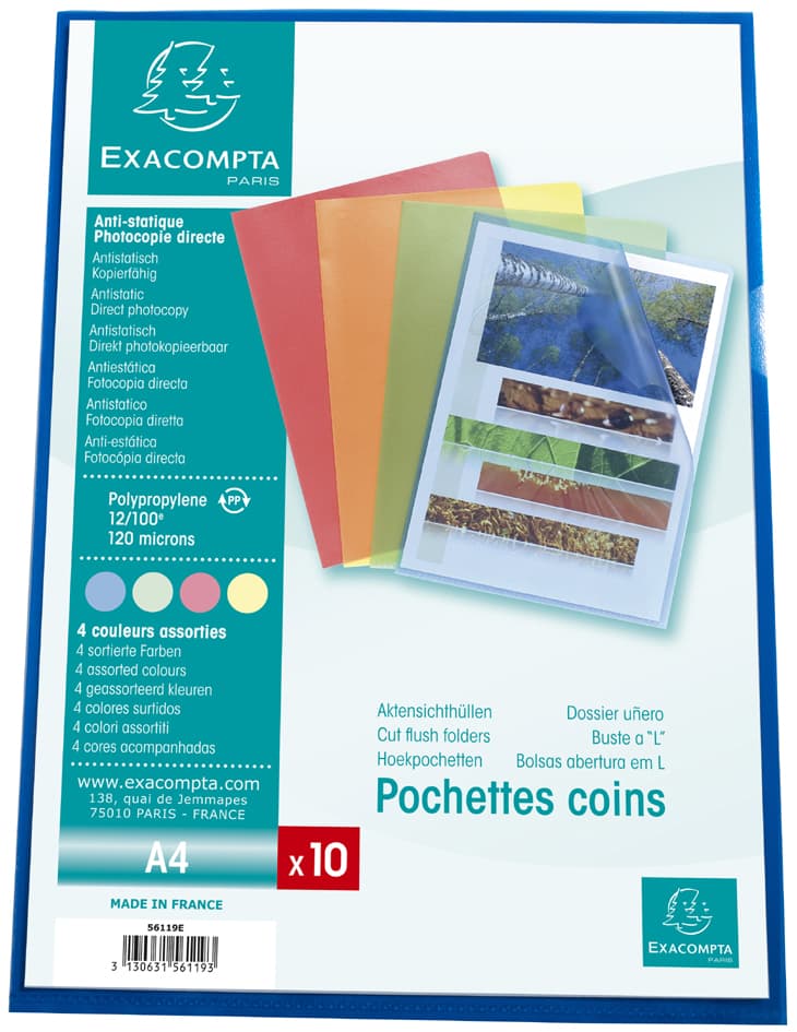 Exacompta Sichthülle, Din A4, Pp 0,12 Mm, Farbig Sortiert