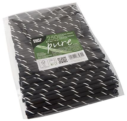 Papstar Papier-Trinkhalm , Pure, , 150 Mm, Schwarz / Weiß