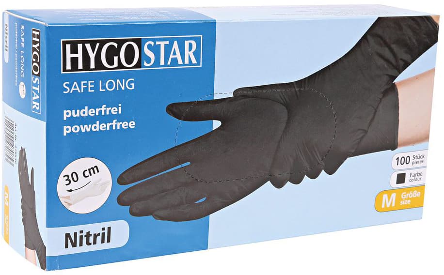 Hygostar Nitril-Handschuh Safe Long, M, Schwarz, Puderfrei