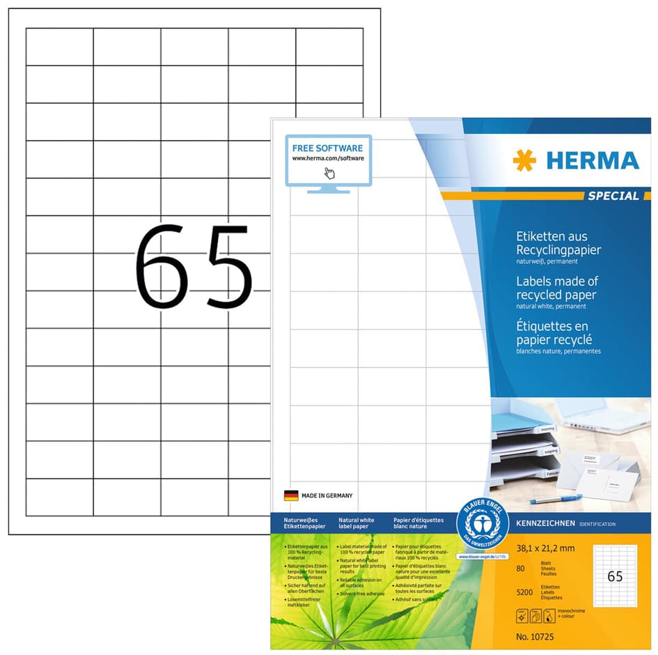 Herma Universal-Etiketten Recycling, 199,6 X 289,1 Mm, 80 Bl