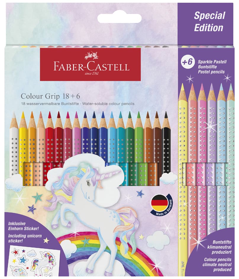 Faber-Castell Dreikant-Buntstifte Colour Grip Einhorn, 18+6