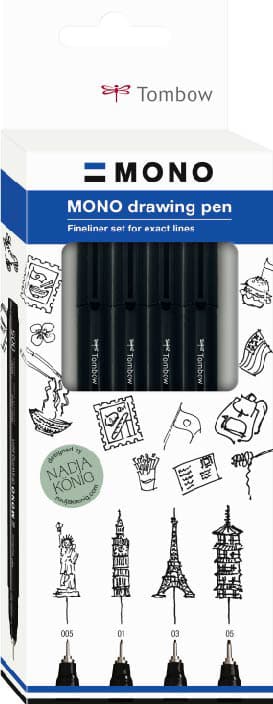 Tombow Fineliner Mono Drawing Pen , Fine Set, , 4er Set
