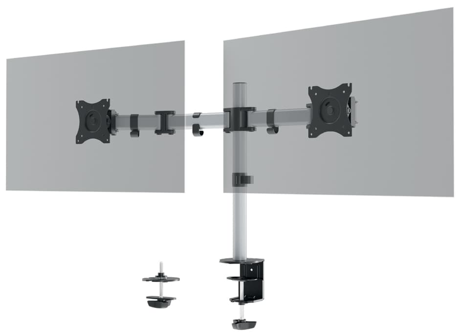 Durable Doppel-Monitorhalterung Select, Klemmfuß, Silber