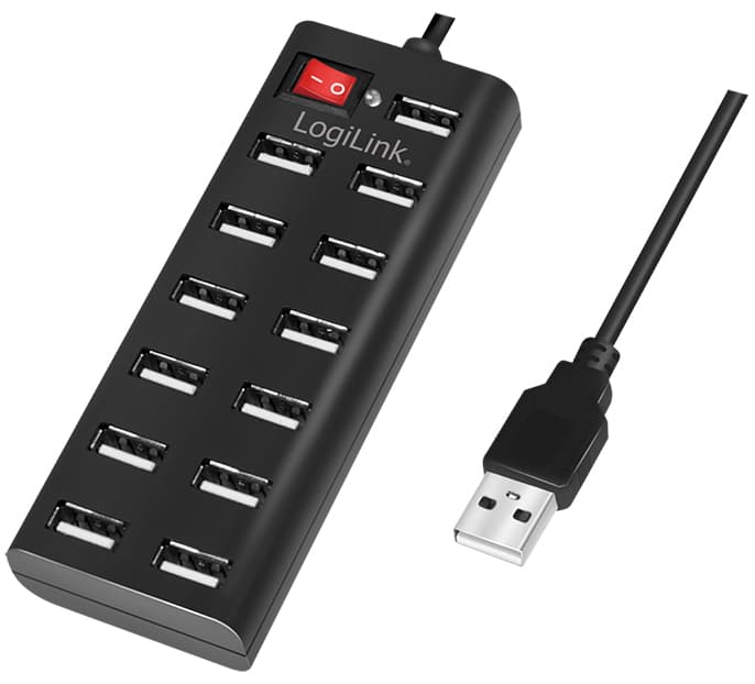 Logilink Usb 2.0 Hub, 13 Port, Mit Ein-/Ausschalter, Schwarz