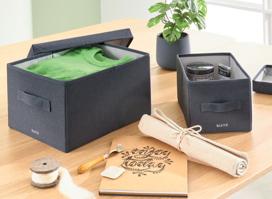 Leitz Aufbewahrungsbox Aus Stoff, Größe L, 2er Set, Samtgrau