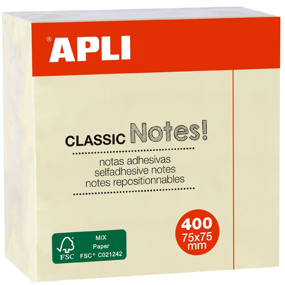 Apli Haftnotiz-Würfel , Classic Notes!, , 75 X 75 Mm, Gelb
