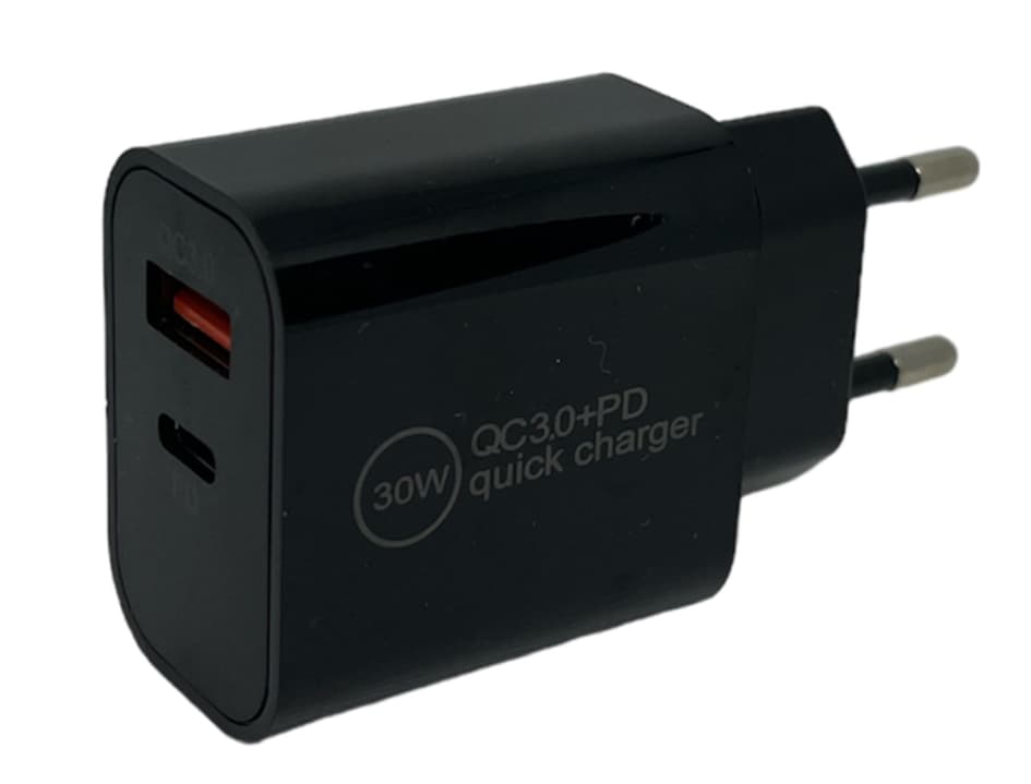 Iwh Usb-C-Ladegerät, 1x Usb-A / 1x Usb-C, 30 Watt, Schwarz