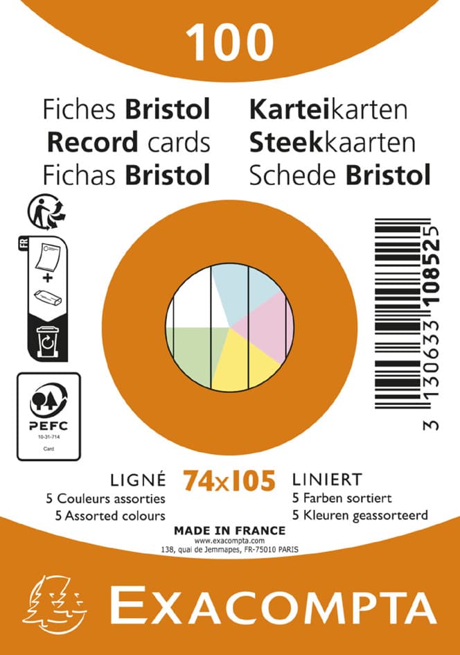 Exacompta Karteikarten, Din A7, Liniert, Farbig Sortiert