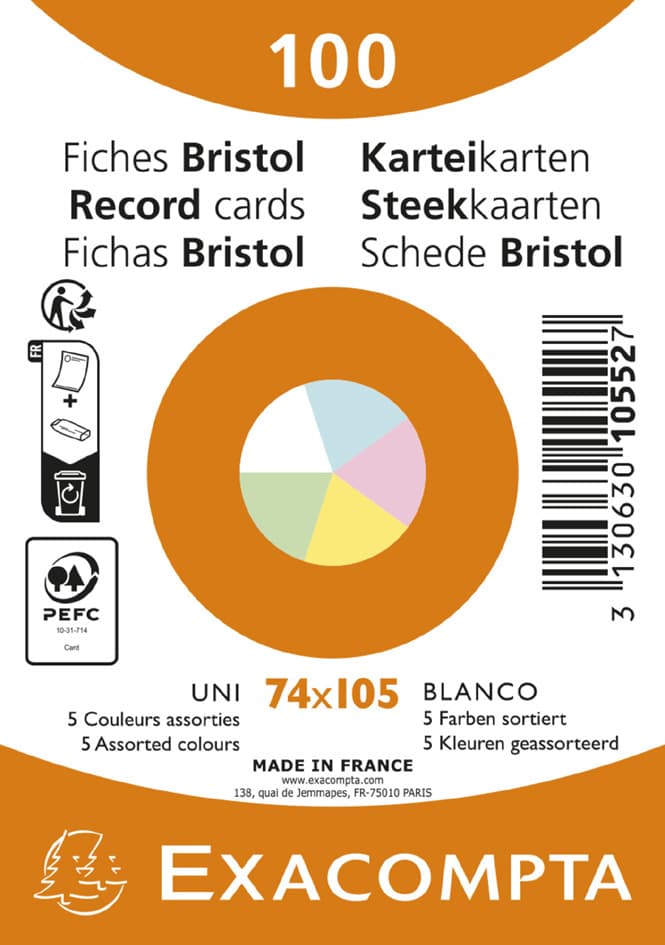Exacompta Karteikarten, Din A7, Blanko, Farbig Sortiert