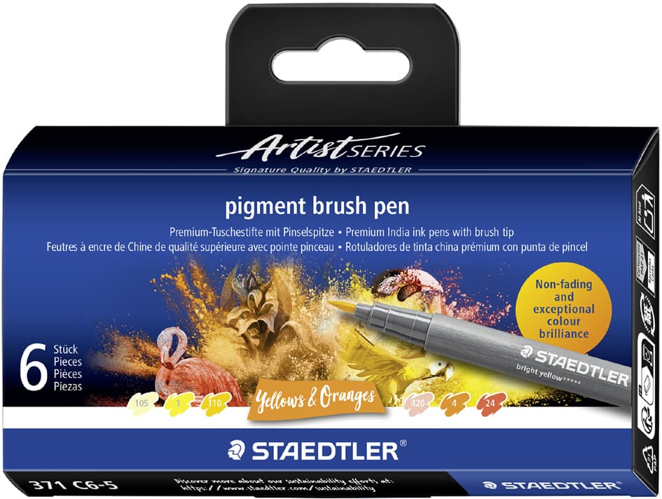 Staedtler Fasermaler Pigment Brush Pen , Yellows & Oranges,