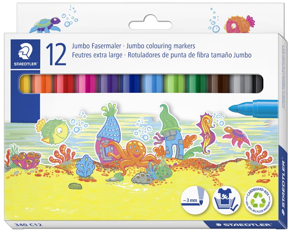 Staedtler Fasermaler Noris Jumbo, 12er Kartonetui