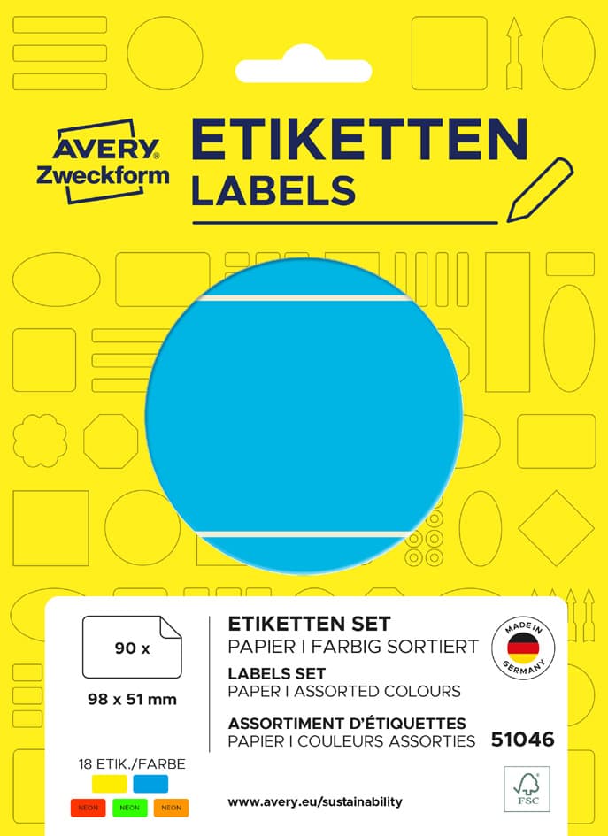 Avery Zweckform Vielzweck-Eiketten, 98 X 51 Mm, Farbig