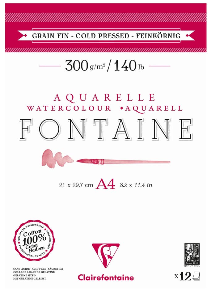 Clairefontaine Aquarellblock Fontaine, Feinkörnig, Din A4