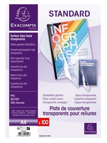 Exacompta Einbanddeckel Standard, Pvc, Din A4, Transparent