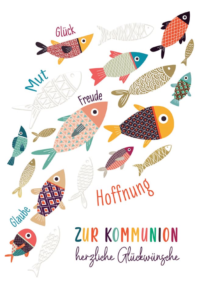 Cactus Kommunionskarte , Fischschwarm,