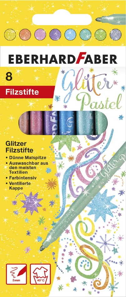 Eberhard Faber Glitter-Fasermaler Pastell, 8er Kartonetui