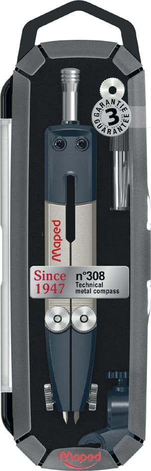 Maped Zirkelkasten No.308, Schwarz, 3-Teilig