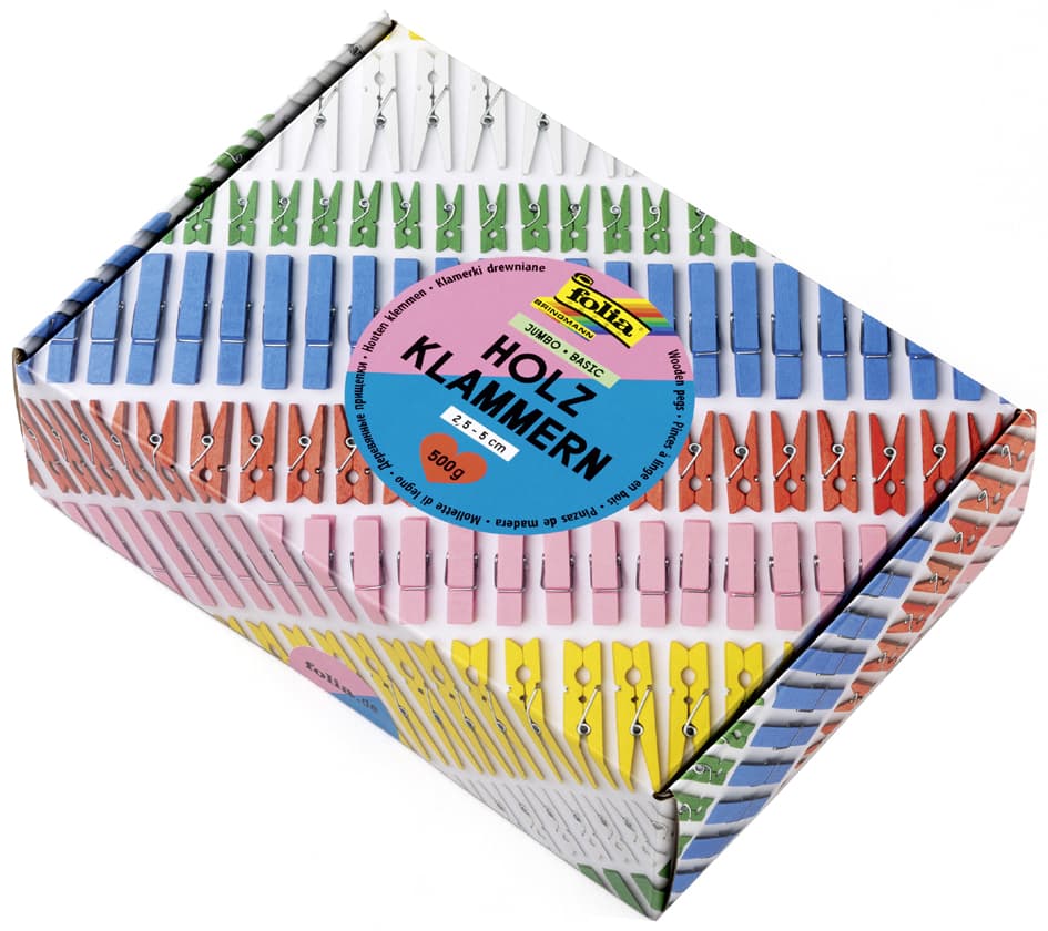 Folia Holzklammern-Mix Basic Jumbobox, 500 G