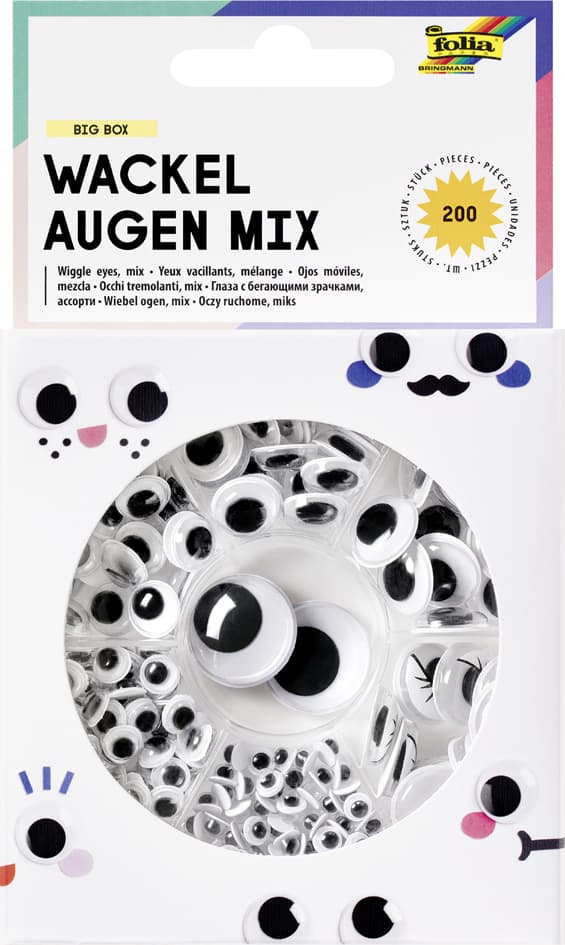 Folia Wackelaugen Big Box Mix, Selbstklebend