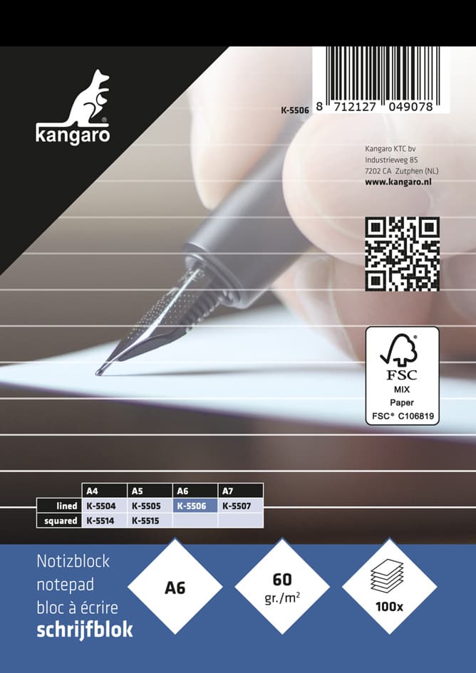 Kangaro Notizblock Din A6, Liniert, 100 Blatt