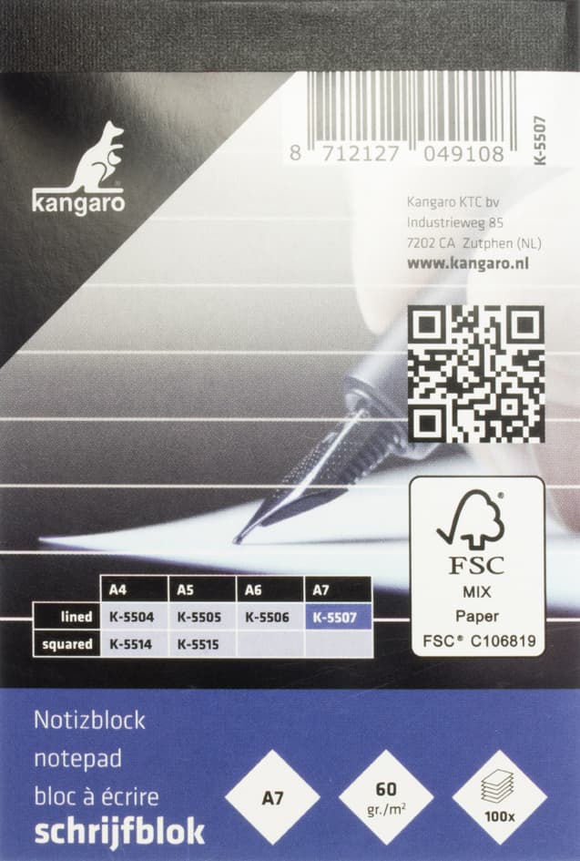 Kangaro Notizblock Din A7, Liniert, 100 Blatt