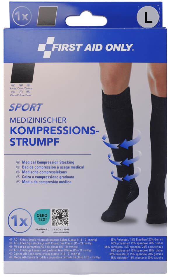 First Aid Only Kompressions-Strumpf Sport, Kniehoch, L