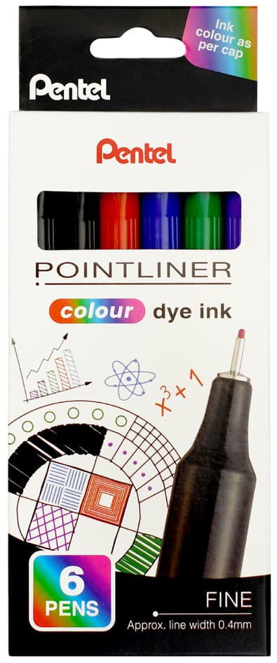 Pentelarts Fineliner Pointliner Colour Dye Ink, 6er Etui