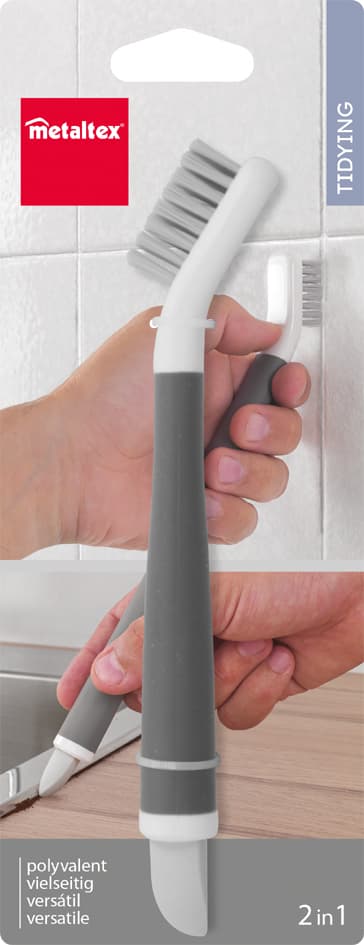 Metaltex 2-In-1 Fugenbürste Und Schaber, Weiß / Grau