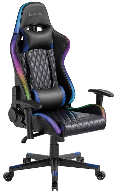 Logilink Gaming-Stuhl, Kopf- & Lendenwirbelstütze, Schwarz