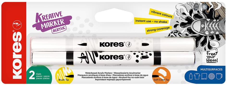 Kores Acrylmarker Duo, 2 Spitzen, Schwarz / Weiß