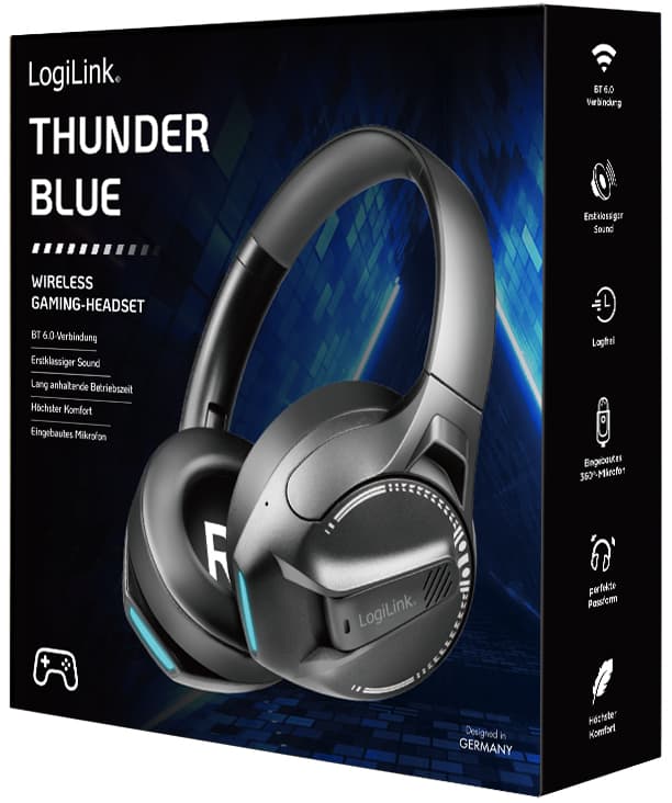 Logilink Bt 6.0 Gaming-Headset Thunder Blue, Bluetoothfähig