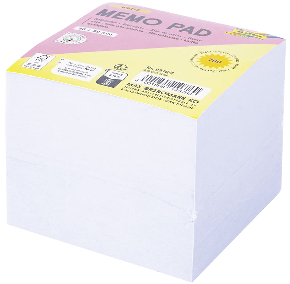 Folia Zettelboxeinlagen, 90 X 90 Mm, 700 Blatt, Weiß