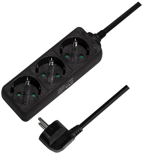Logilink Steckdosenleiste, 3-Fach, Ohne Schalter, Schwarz