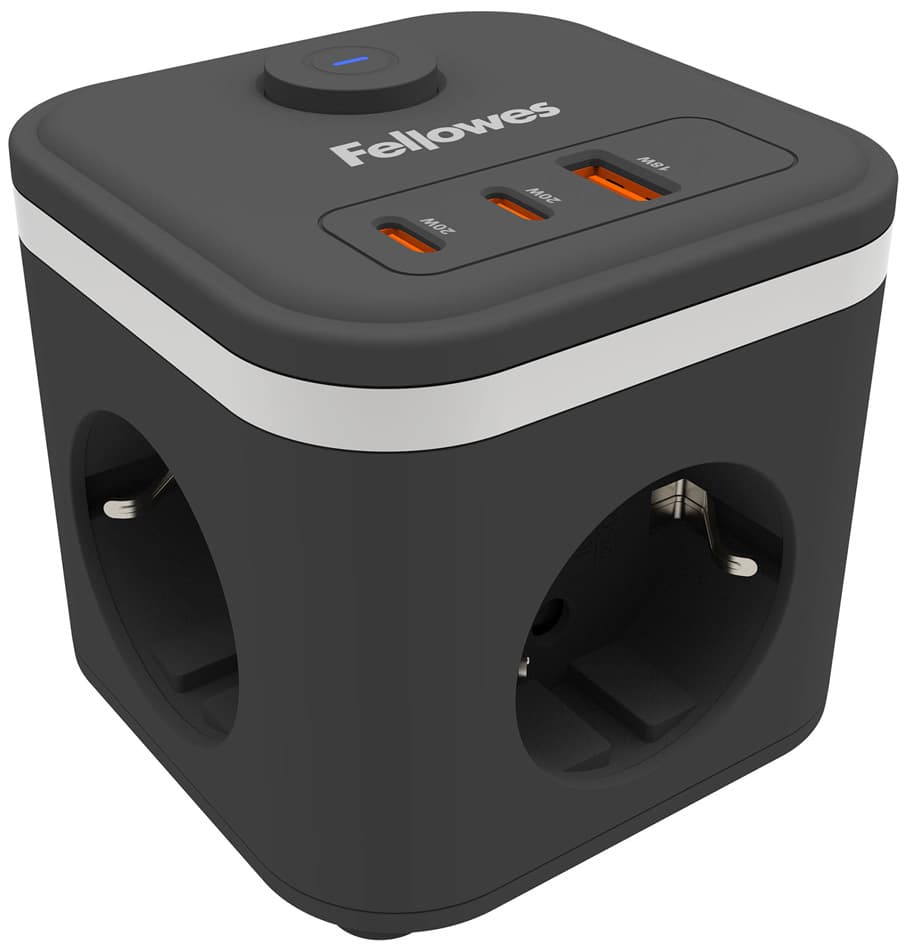 Fellowes Steckdosenwürfel Power Cube, Typ F, Schwarz