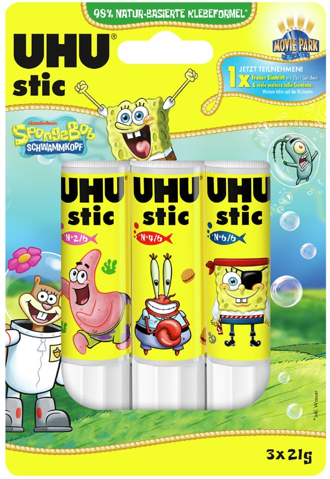 Uhu Klebestift Stic Spongebob, 3 X 21 G, Blister