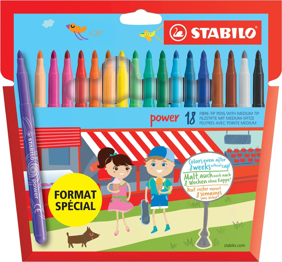 Stabilo Fasermaler Power, Rund, 18er Karton-Etui