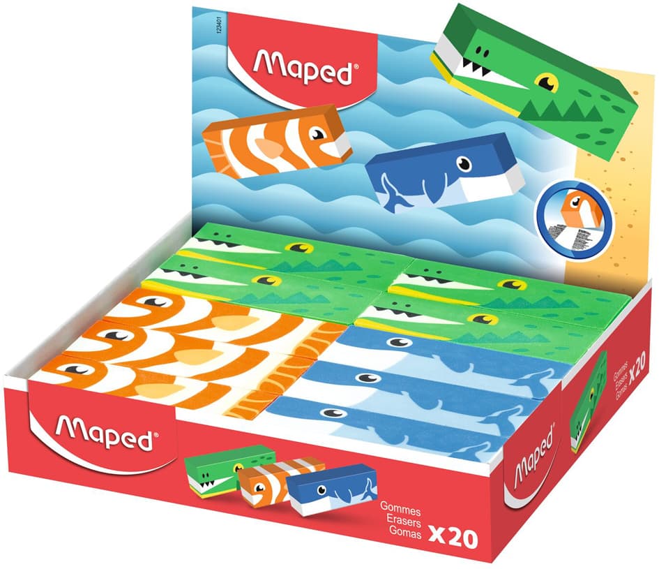 Maped Kunststoff-Radierer, Tier-Design, 20er Display