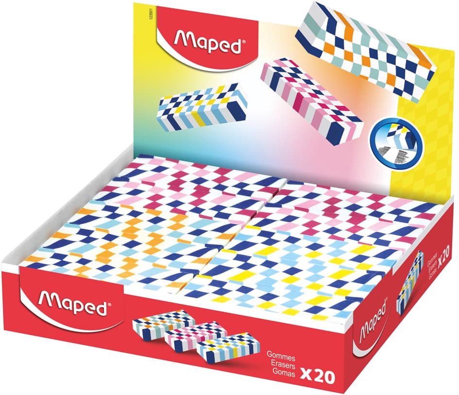 Maped Kunststoffradierer, Bunt Kariert, 20er Display