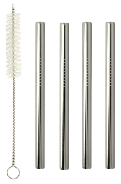 Metaltex Trinkhalme Kurz/Gerade, Edelstahl, Silber, 4er Set