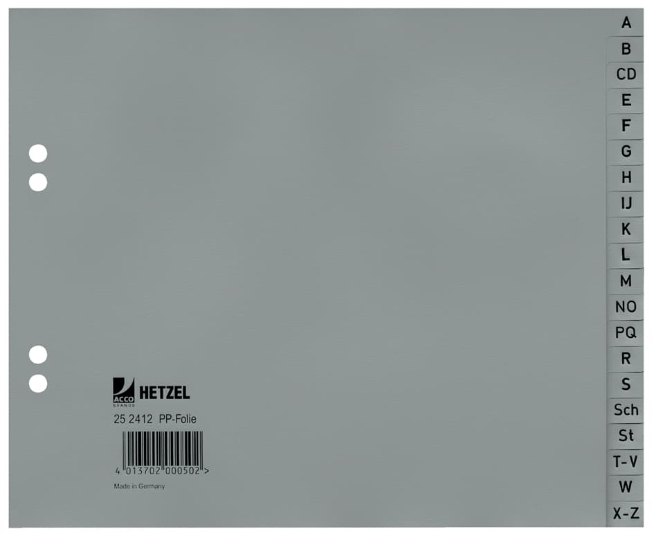 Restposten: Hetzel Kunststoff-Register, A-Z, A4 Halbe Höhe,