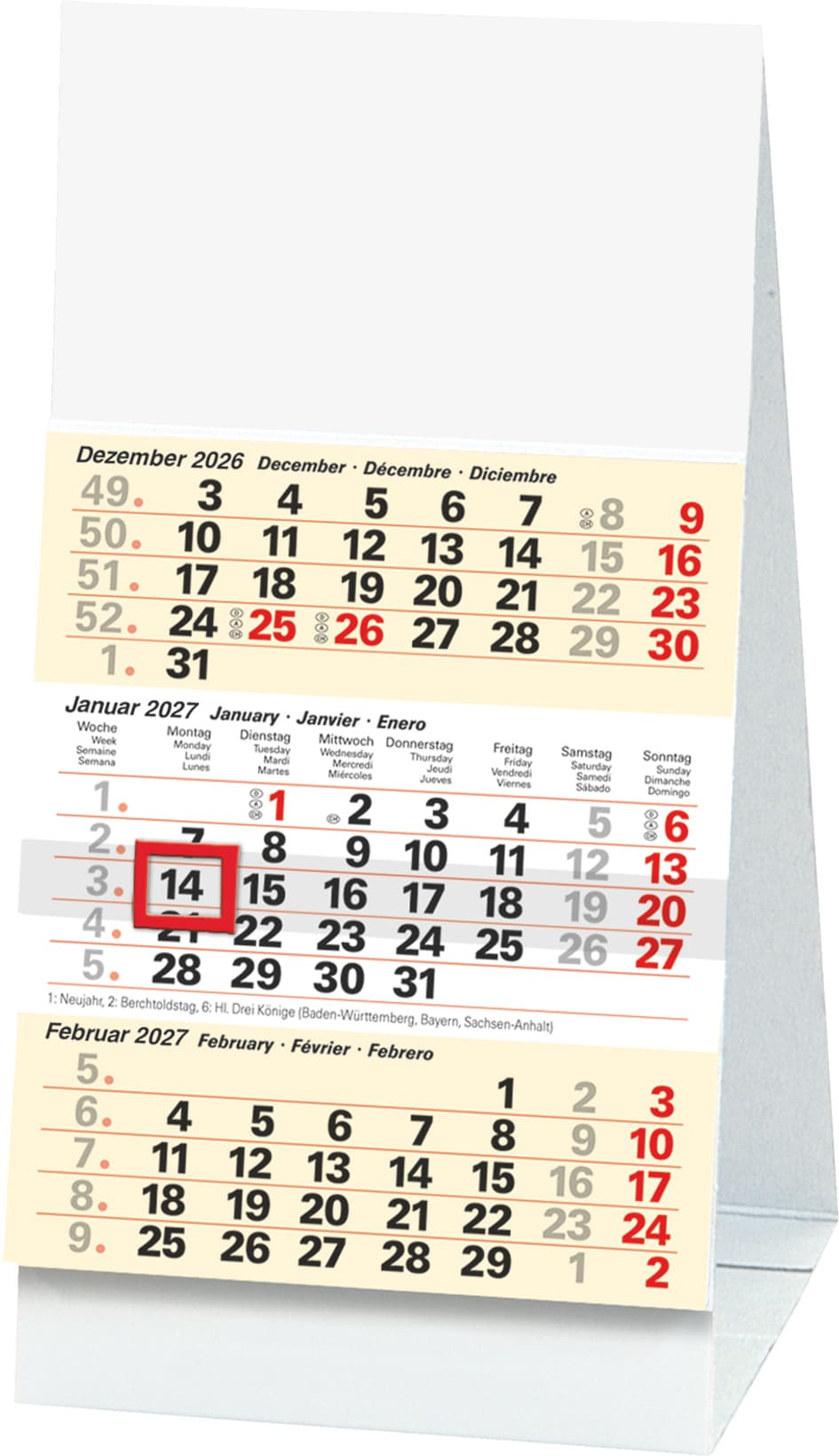 Glocken Tischkalender , 3-Monats-Tischkalender, , 2027